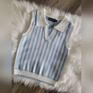 Small Blue and White Striped V-neck Sleeveless Top